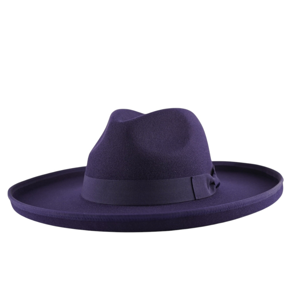 A unisex navy blue color pencil brim fedora.