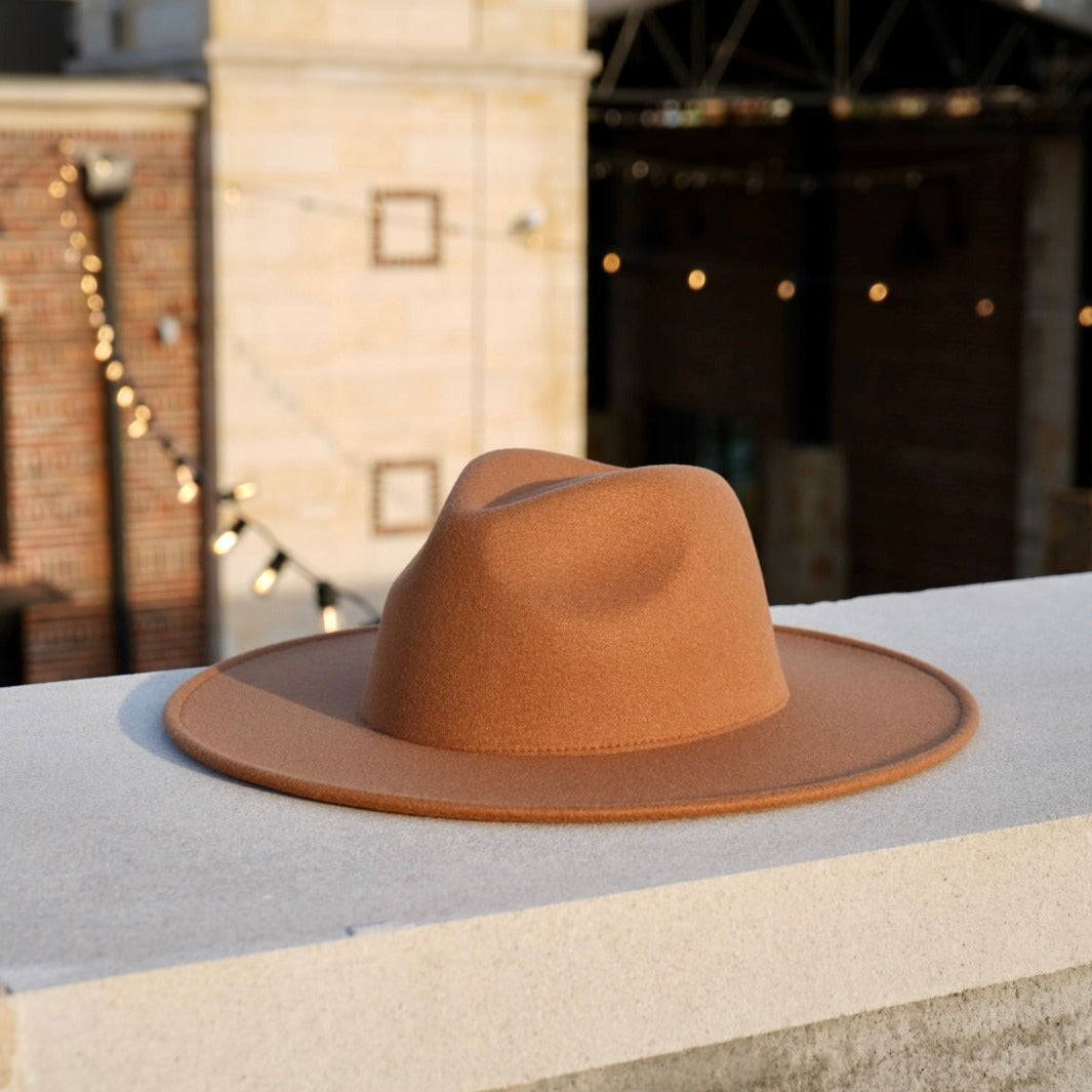 Atlanta - Wide Brim Fedora Hat - Dark Tan – Dope Headwear display picture 1
