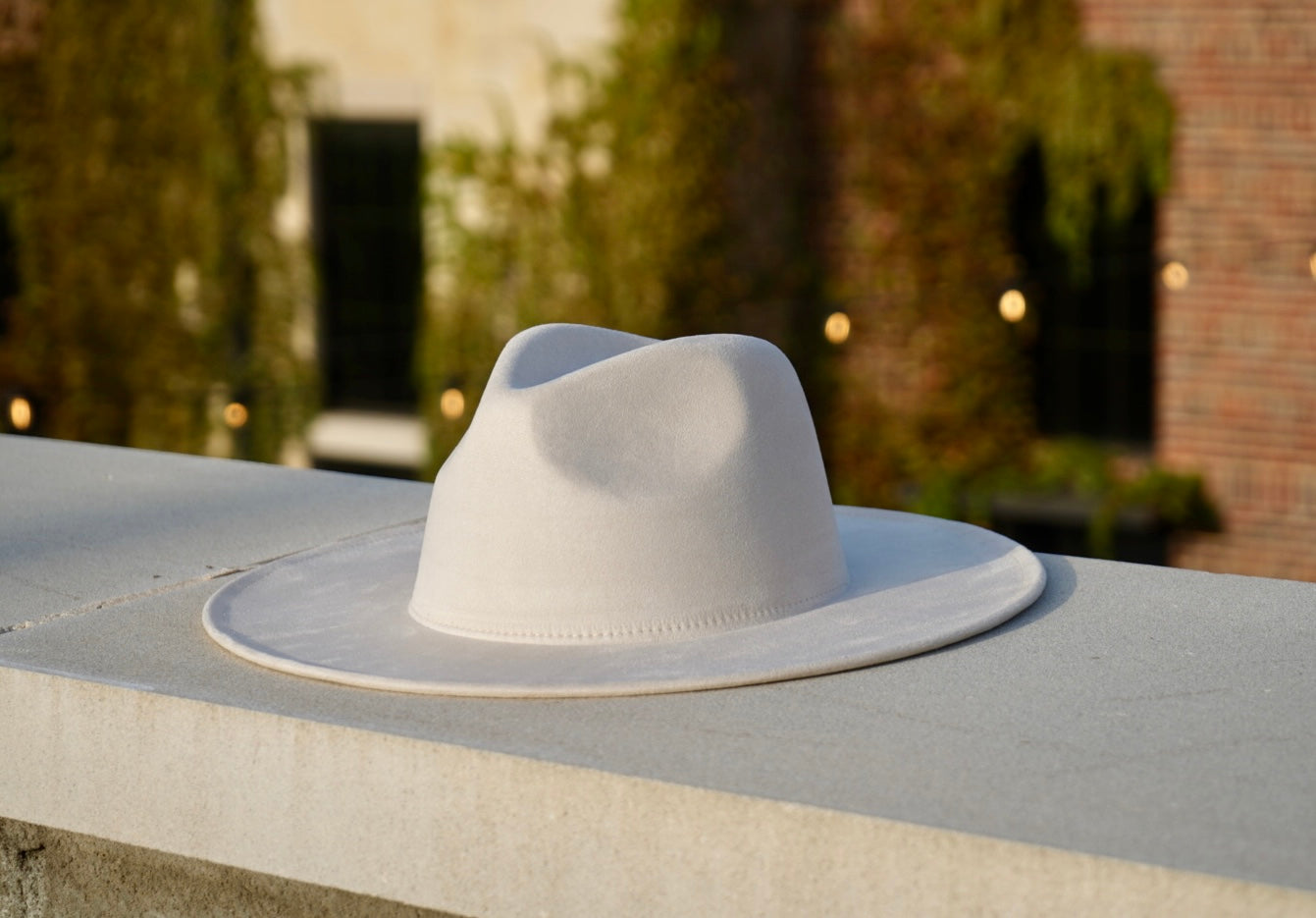 Cream Color Vegan Suede Wide Brim Fedora