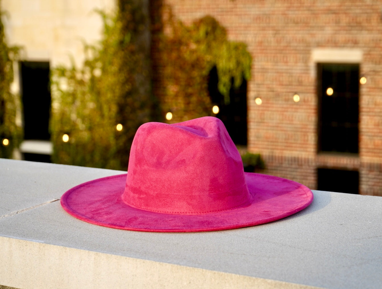 Hot Pink Color Vegan Suede Wide Brim Fedora