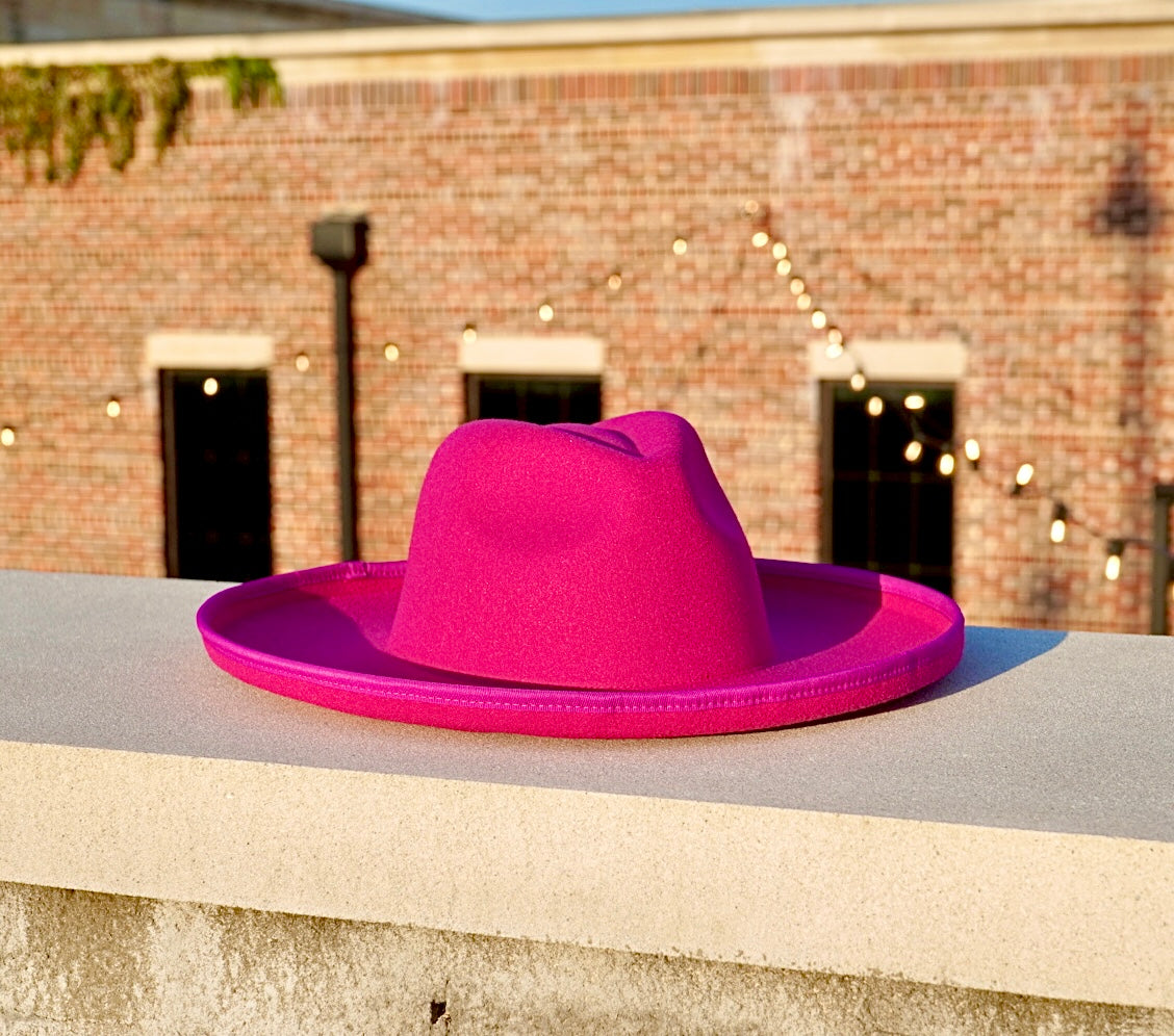 Neon Pink Brimmed Hat Dallas Plain Pencil Brim Fedora Hat