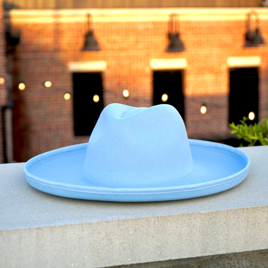 Dallas - Plain Pencil Brim Fedora Hat - Light Blue – Dope  display picture 1