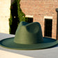 Olive green color wide brim unisex fedora.
