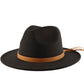 Black color wide brim hat with a leather headband.
