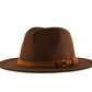 dope hats store classic wide brim fedora hat in brown color.