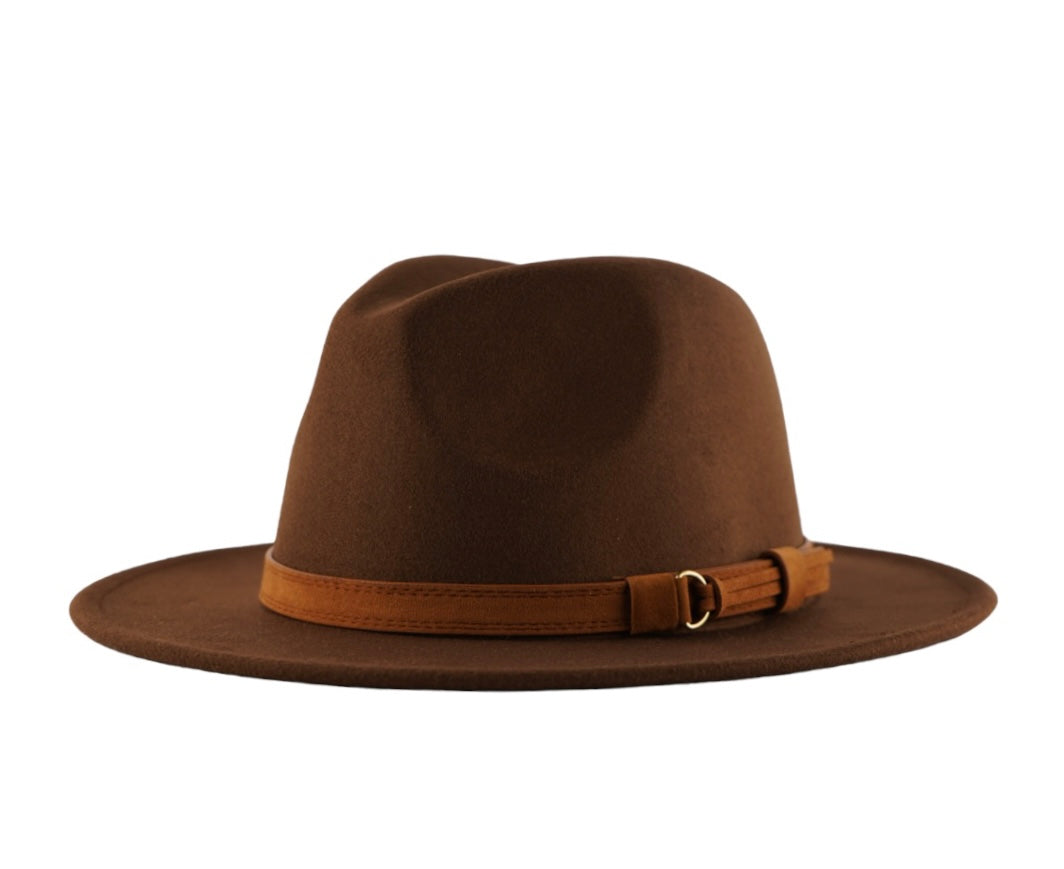 dope hats store classic wide brim fedora hat in brown color.