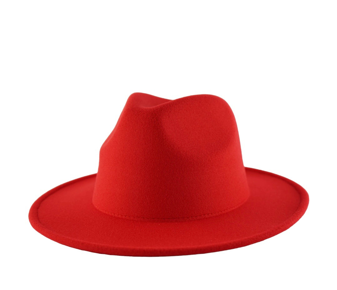 Vibrant red color fedora hat.