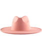 A wide brim fedora hat in a rose pink color.
