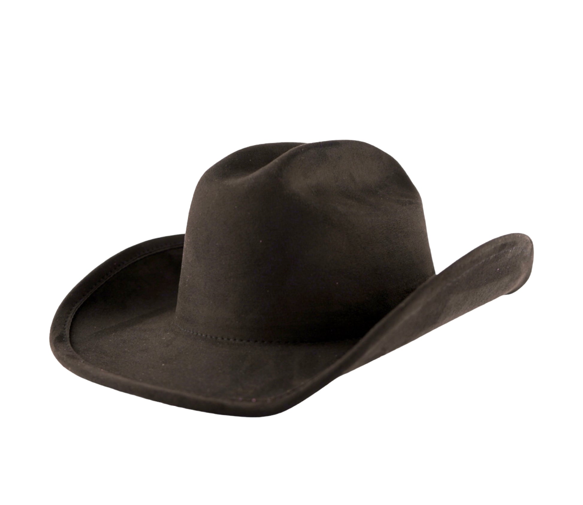 A faux suede cowgirl hat in black color.