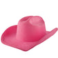 A pink colored cowgirl hat with a suede finish.