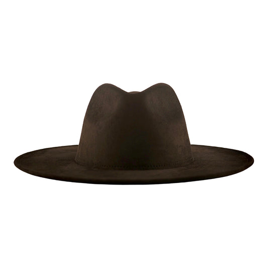 A suede wide brim fedora hat in black color