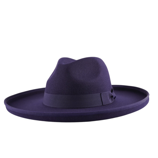 A unisex navy blue color pencil brim fedora.
