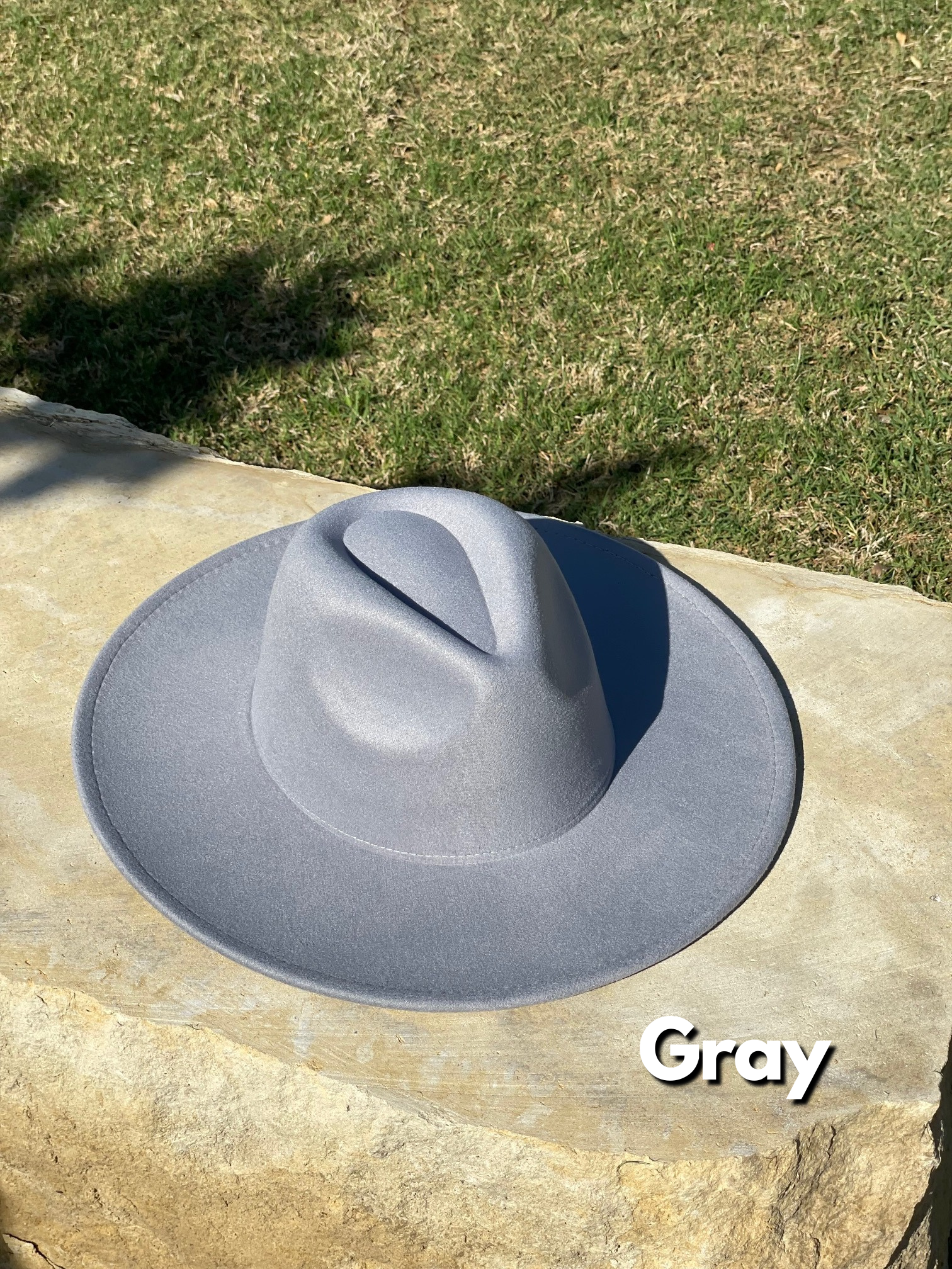 Gray fedora hat in natural light.