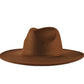 Side view of a brown fedora.