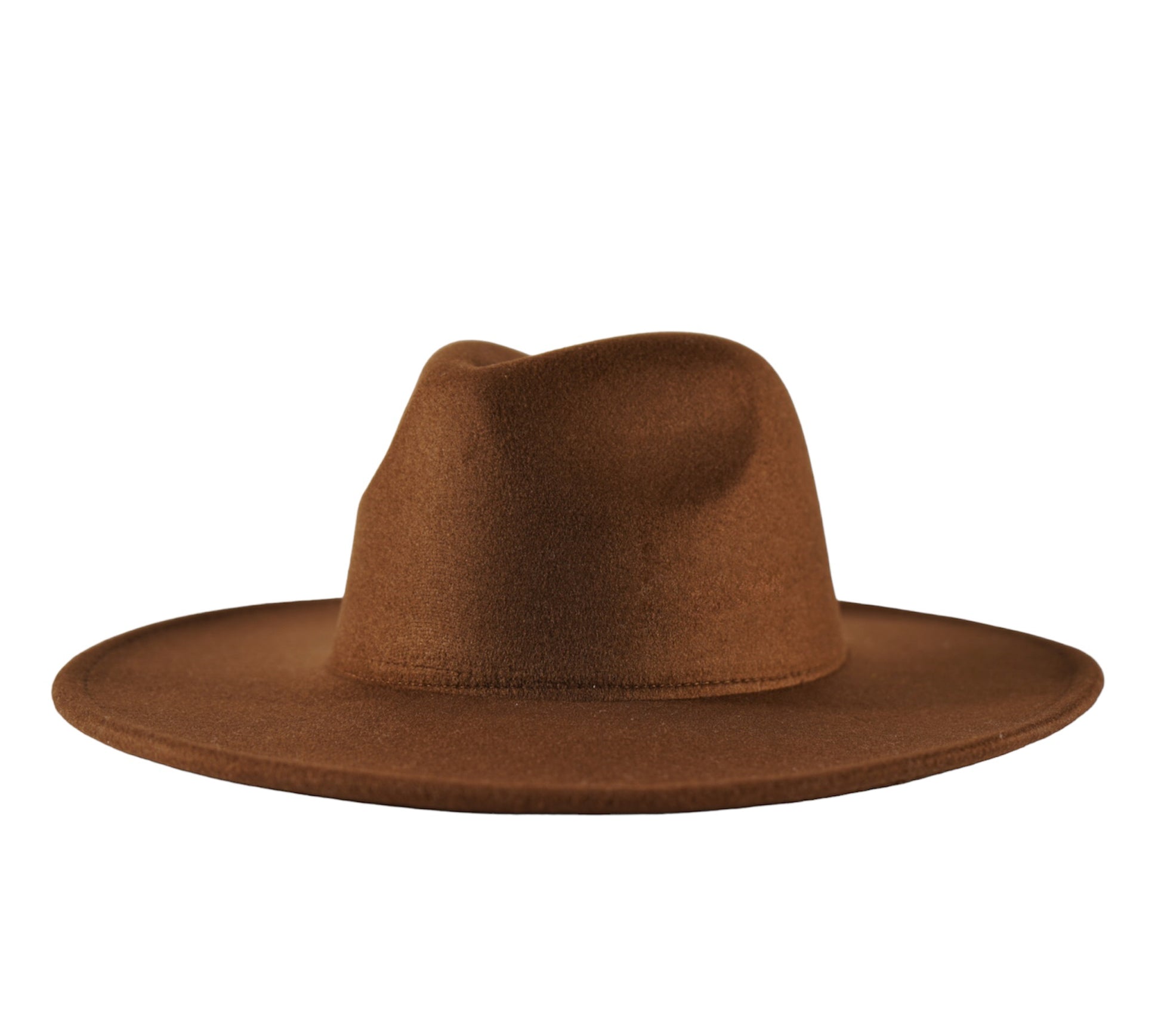 Side view of a brown fedora.