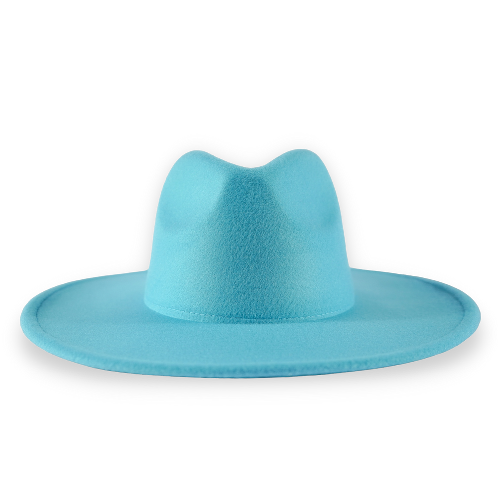 dope hats store photo showing a teal wide brim hat.