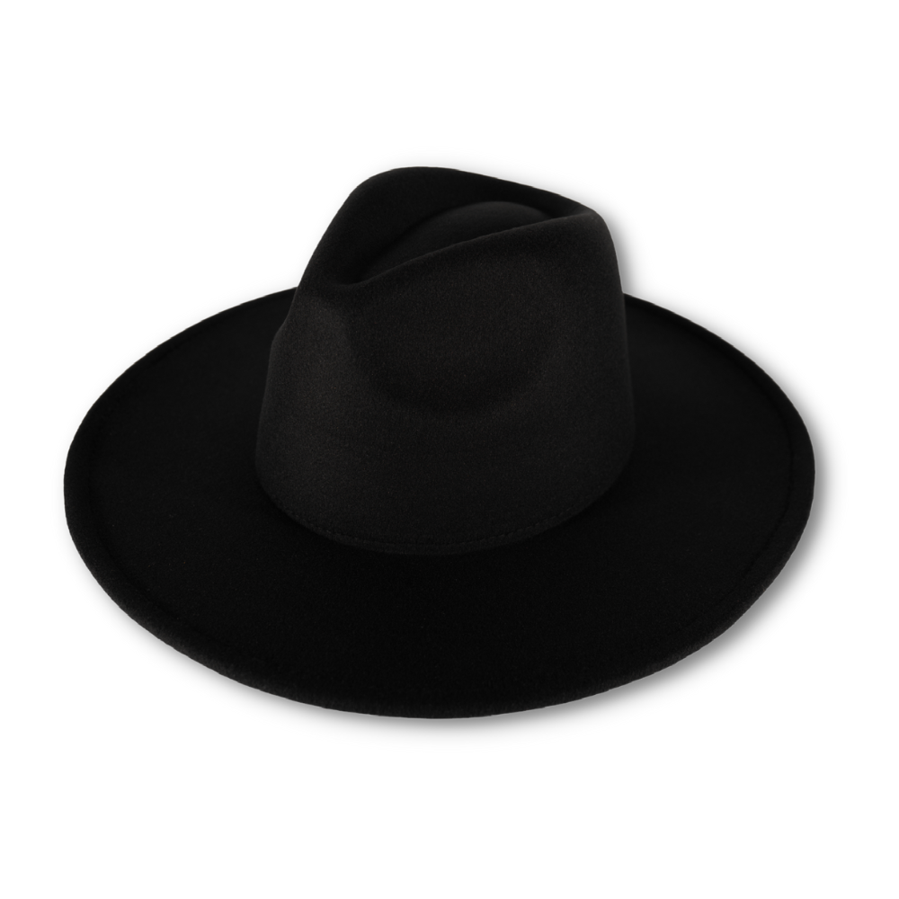 plain black wide brim fedora hat for men and women.