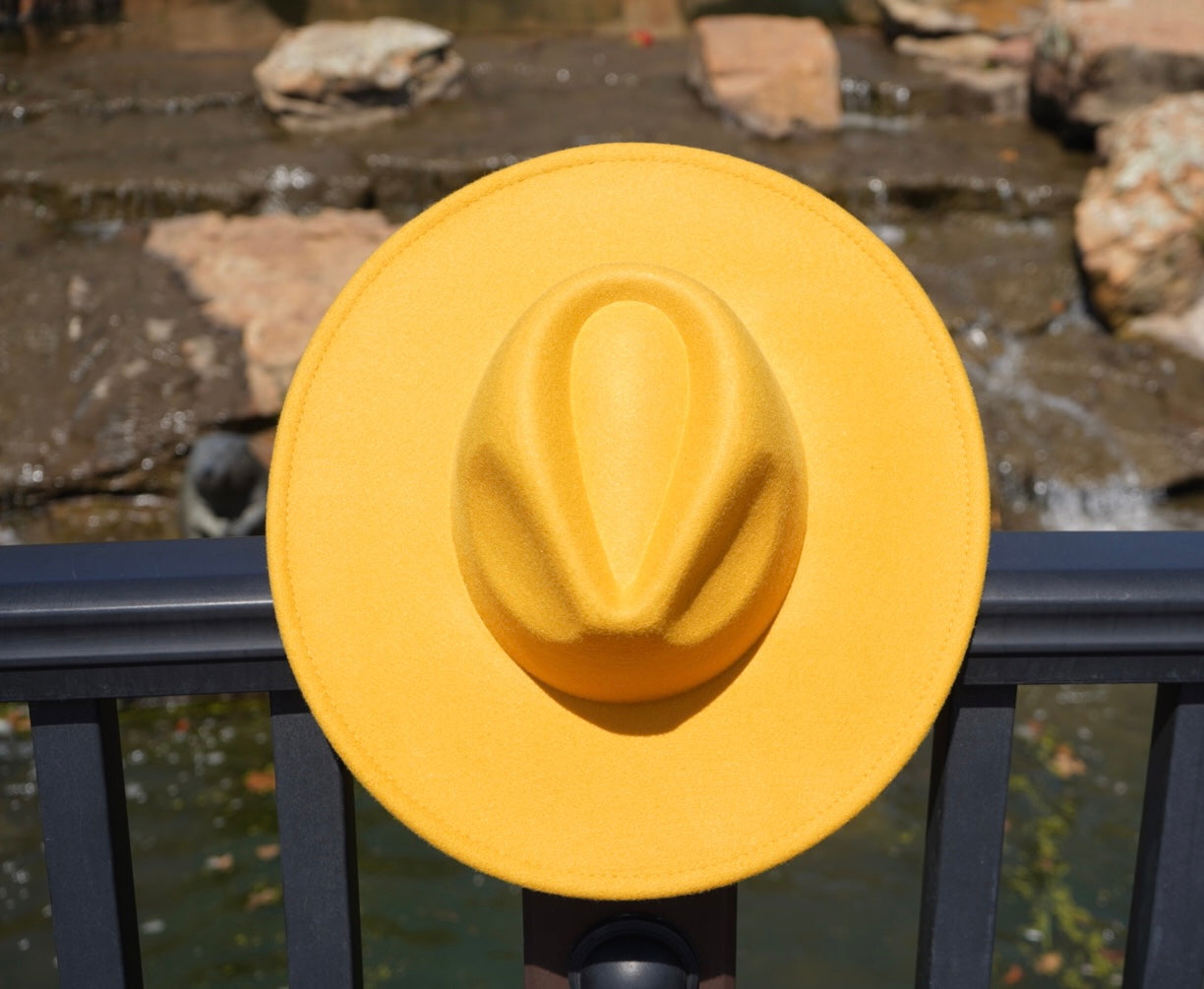 Atlanta - Wide Brim Fedora Hat - Yellow Medium 56-58cm / Yellow