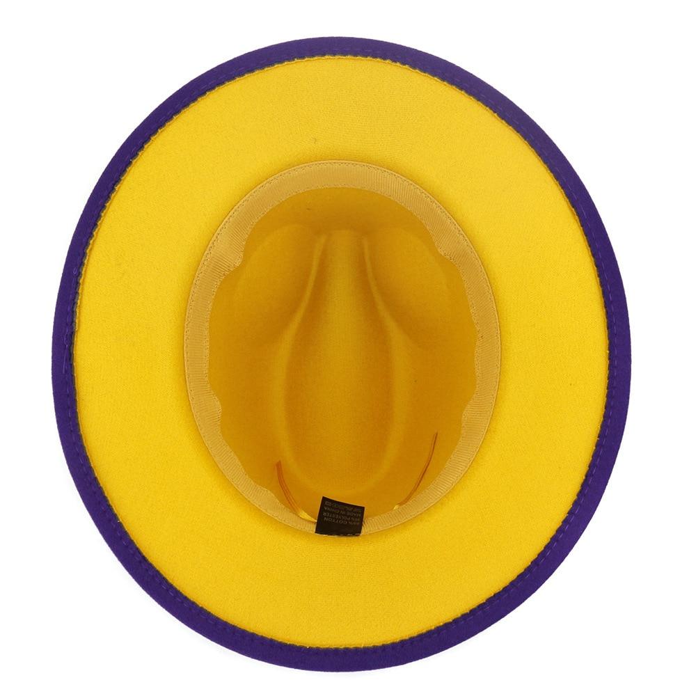 dope hats store two tone wide brim fedora hat in lakers blue and yellow color. Kobe bryant tribute hat.