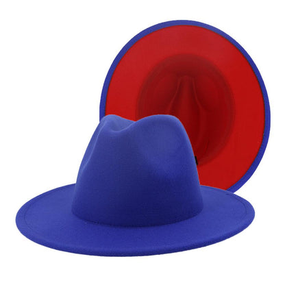 dope hats store red bottom two tone unisex wide brim fedora in blue and red color