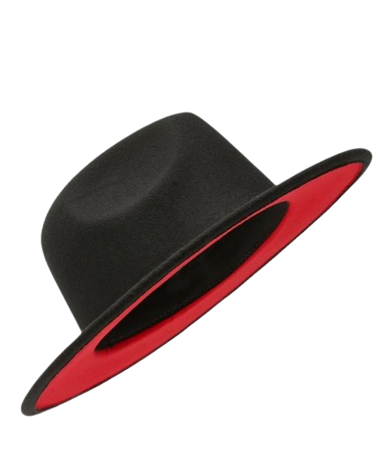 red and black two tone unisex fedora hat